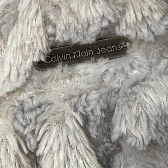 Calvin Klein Jeans Girls Size 3T Coat Jacket Faux Fur Button Down Dress Up Gray - Picture 5 of 11